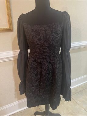 Black Long-Sleeve Textured Mini Dress